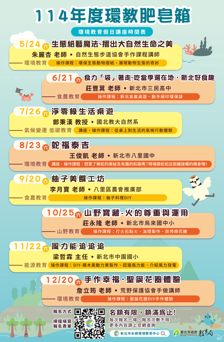 【轉知】🌱114年度 「環教肥皂箱」假日講座,歡迎踴躍報名參加圖片